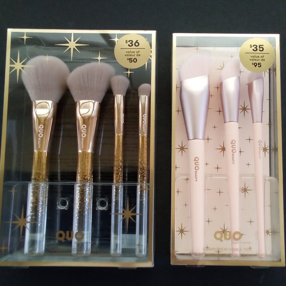 QUO BEAUTY FACE BRUSHES, COMPLEXION WEDGE TRIO and FLAWLESS FACE SET, 7 in TOTAL